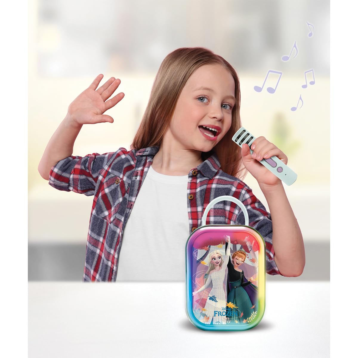 Lexibook, Disney Frozen, Bluetooth-Karaokemaschine mit 2 kabellosen Mikrofonen, integrierter wiederaufladbarer Batterie, Bluetooth-Konnektivität, tragbares Design, helllila/hellgrün, BTC030FZ
