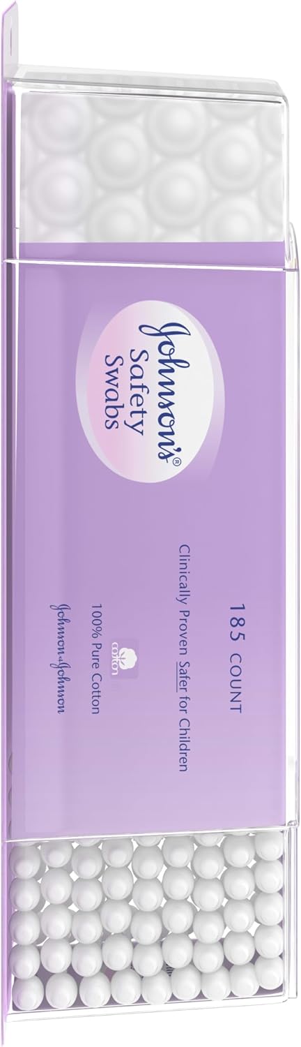 Johnson's Safety Ear Swabs for Babies & Children, 100% Pure Non-Chlorine Bleached Cotton for a Gentle Clean, Clinically Proven Safer Cotton Swab for Children with a Paper Stick, 185 ct image 4