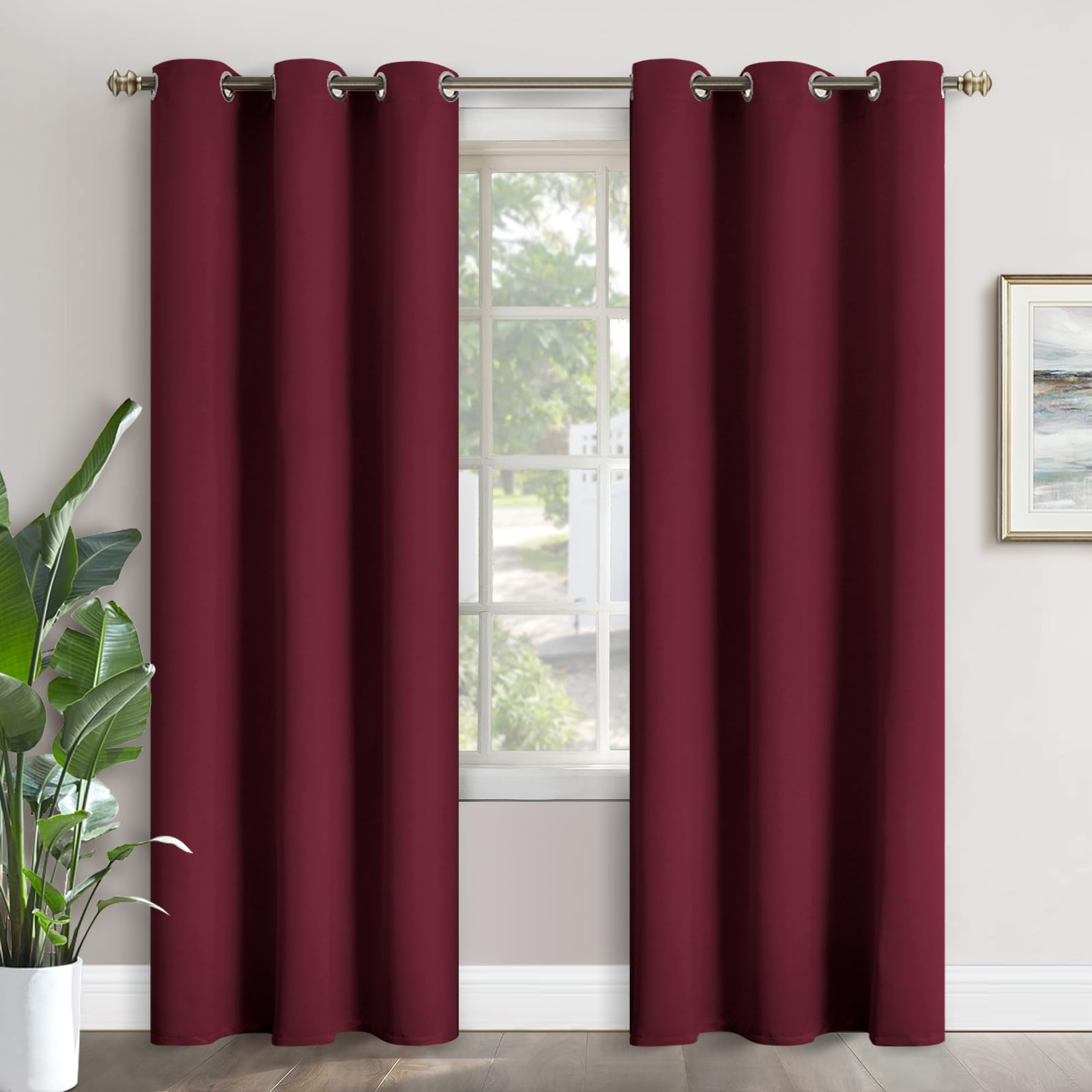 YoungsTex Burgundy Blackout Curtains 90 Inch Length 2 Panels for Living Room - Thermal Insulated Drapes with Grommet Room Darkening Window Treatments for Christmas Bedroom, 52 x 90 Inch — image 1