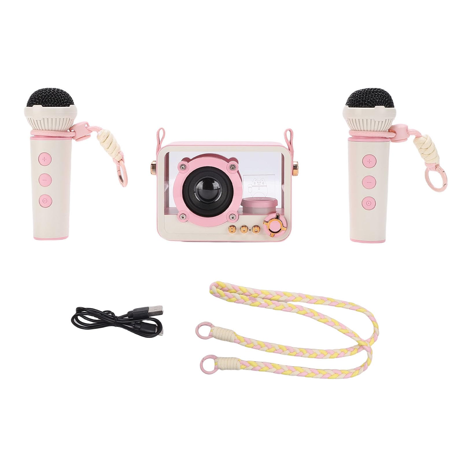 Machine de Karaoké Portable,Deux Microphones Sans Fil Haut-parleur 10W Lumières LED,Machine Karaoké,for Fêtes Maison Voyages Plein Air Familles Enfants Événements Outdoor