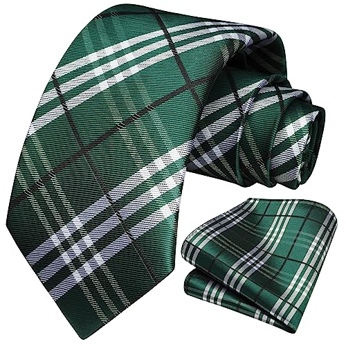 Image of HISDERN Mens Ties Plaid Tie and Pocket Square Set Classic Woven Formal Checkered Neckties & Handkerchief Wedding Party