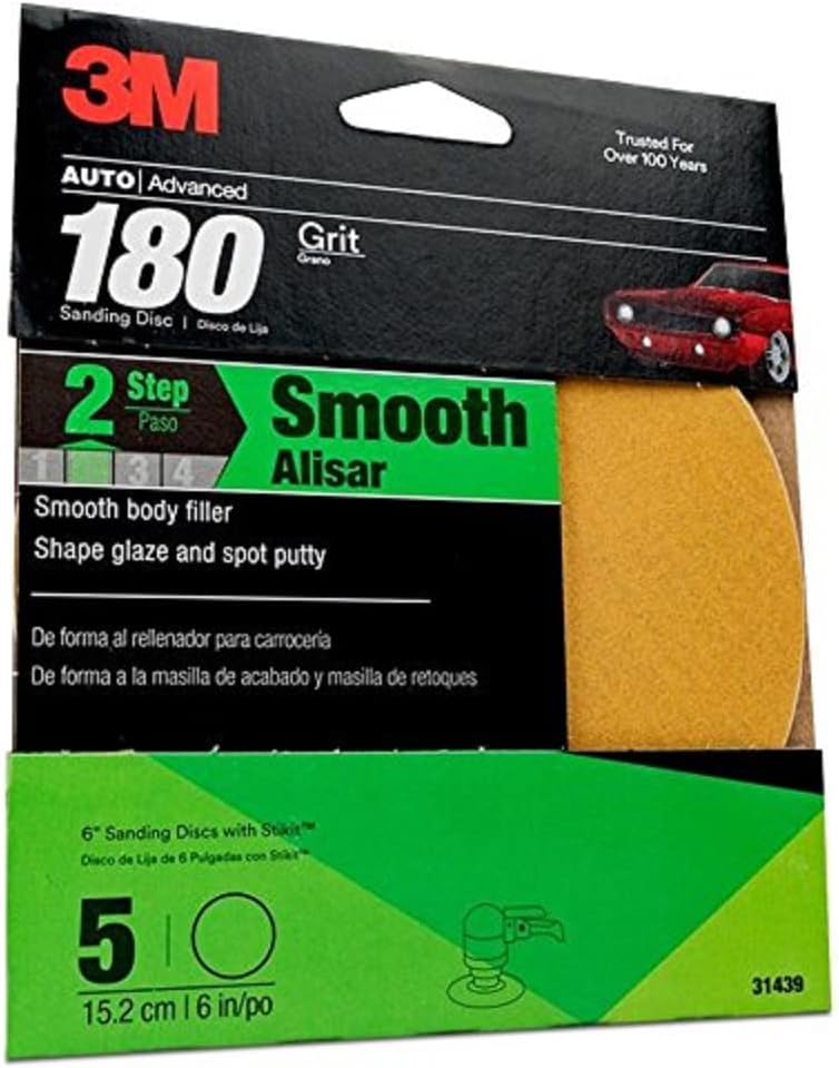 Sanding Disc with Stikit Attachment, 31439, 6 in, 180 grit, 5 discs per pack