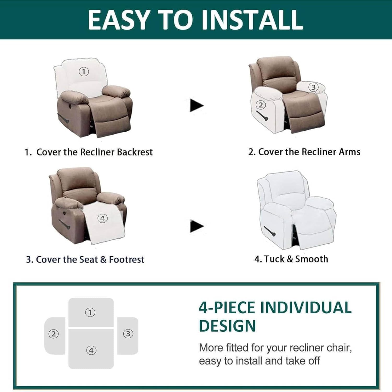 N/A Stretch Armchair Slipcover, Jacquard Recliner Chair Cover, for Recliner Chair Non Slip Washable Furniture Protector with Elastic Bottom,G