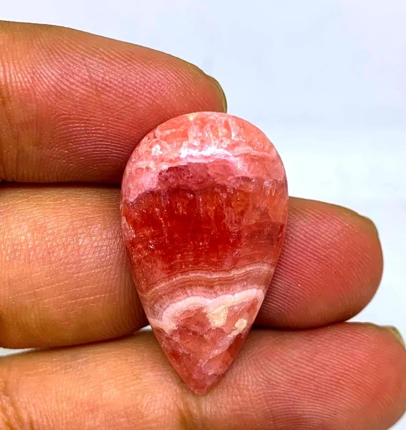 1 Pcs. Of Natural Rhodochrosite Pear 32x17x6mm Cabochon loose gemstone for jewelry making. (DIY, Ring, Pendant, Necklace)| GH_NAT_05485, Pink image 4