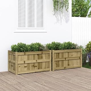 SKM Garden Planter Set of 2 Brown Vacuum Pressure Treated Pinewood,Brown (Weight 123.46KG)