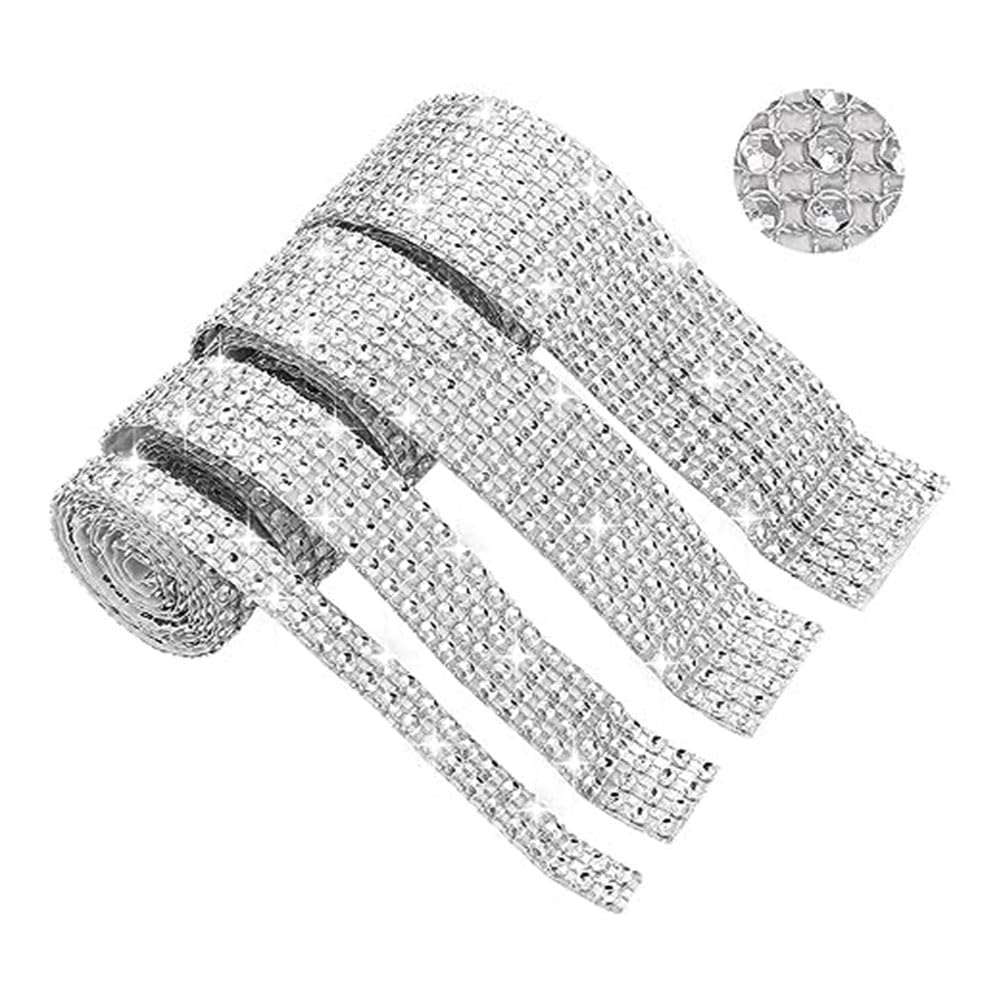 CTRLZS Rhinestone Ribbon,4 Rolls of Self-Adhesive Rhinestone Strips, Sparkle Crystal Rhinestone Tape for Crafts Art Car Easy to Use