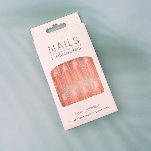 Miniatura 4 de 24 uñas postizas cuadradas largas con diseños de punta francesa blanca, uñas acrílicas nude, uñas postizas francesas artificiales de cobertura