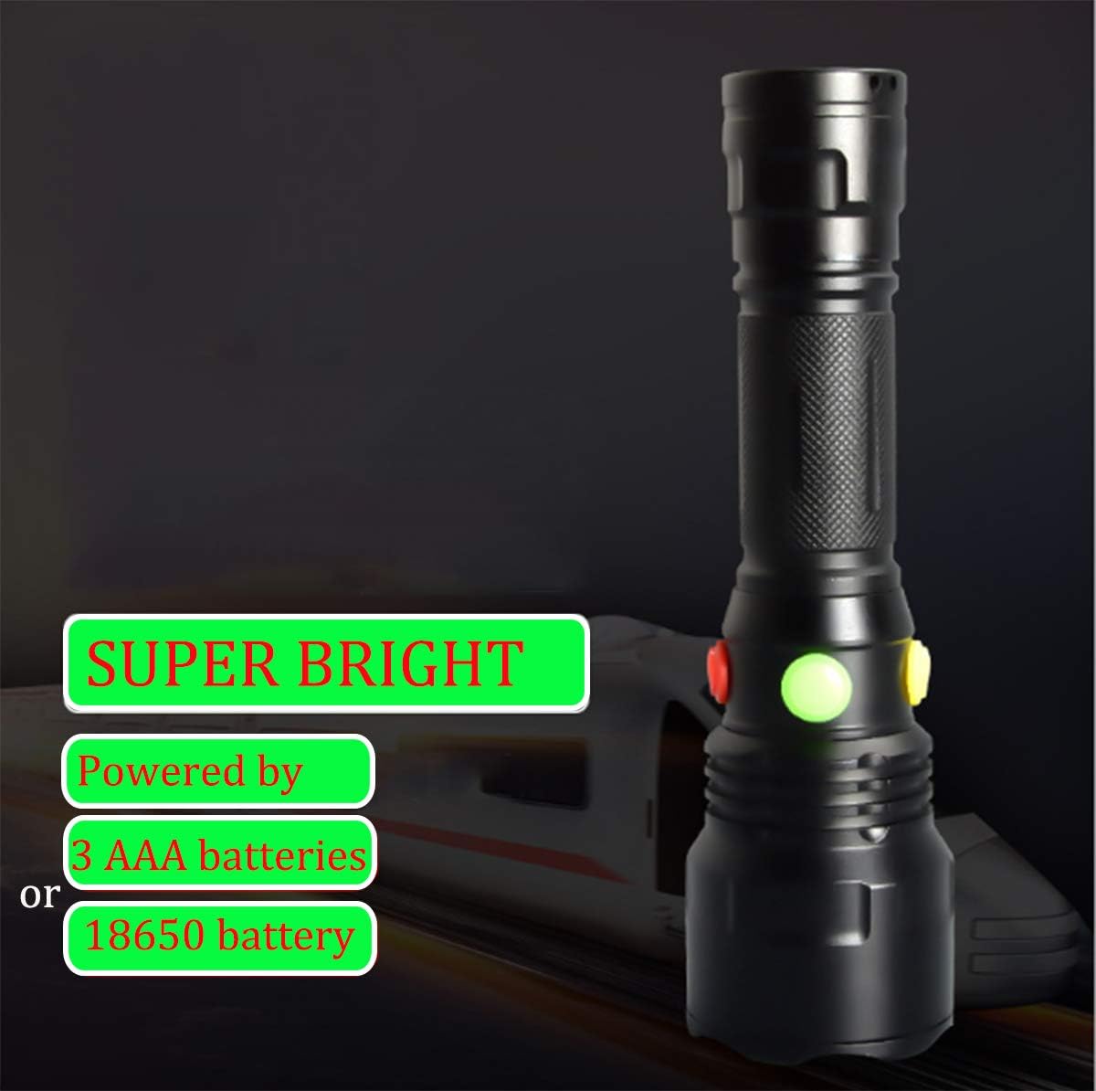 MODOAO 4 in 1 Multicolor Flashlight with Red Green White Blue Light, 4 Color Tactical Flashlight IPX8 Waterproof Magnetic Torches，9 Modes Hand Torches for Hunting, Hiking, Fishing (1 Pack)