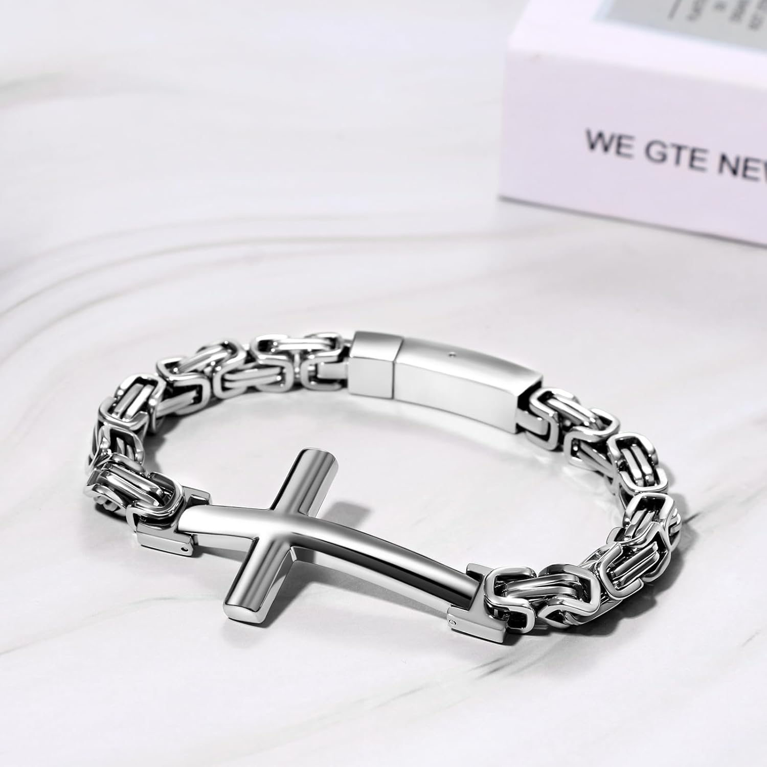 Mens Byzantine Chain Cross Bracelet: Stainless Steel Religious Christian Catholic Punk Hip Hop Jewelry Gift for Fathers Day - Image 4