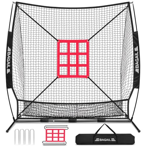 BAGAIL 7x7 ft Baseball & Softball Practice Net with Bow Frame for Batting, Hitting, Pitching...