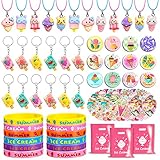110 PCS Ice Cream Party Favors Cute Ice Cream Necklace Goodie Bags with Keychains, Stickers, Rubber Bracelets, Button Pins and Bags for Summer Themed Birthday Party Baby Shower