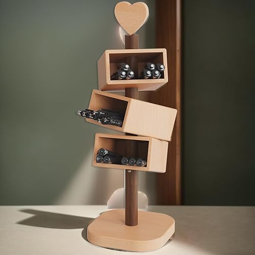 Miniatura 6 de Soporte de madera para bolígrafos de escritorio, organizador de bolígrafos de escritorio, almacenamiento de cubo inclinado de 3 niveles para
