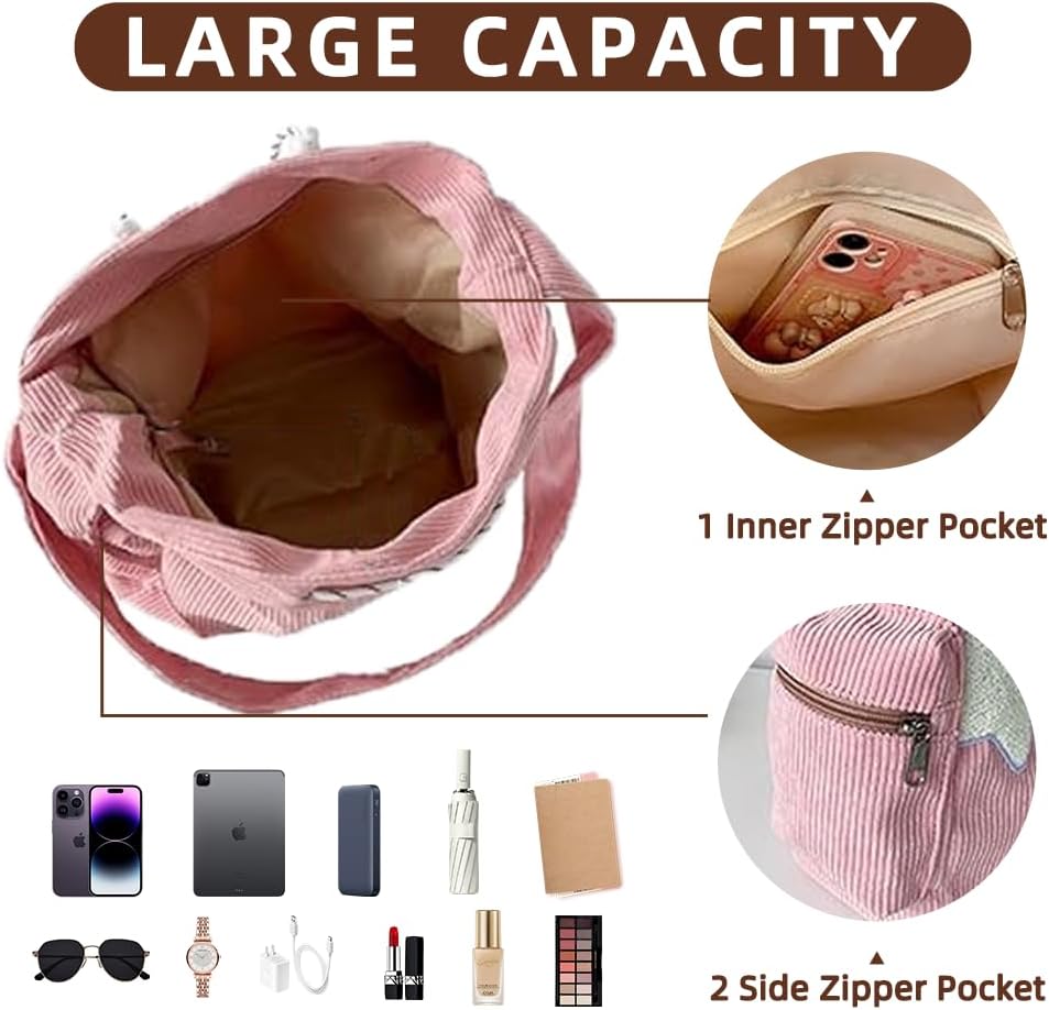 Cute Tote Bag Women Corduroy Tote Bag Aesthetic Messenger Bag Cute Shoulder Bag Y2K Hobo Bag