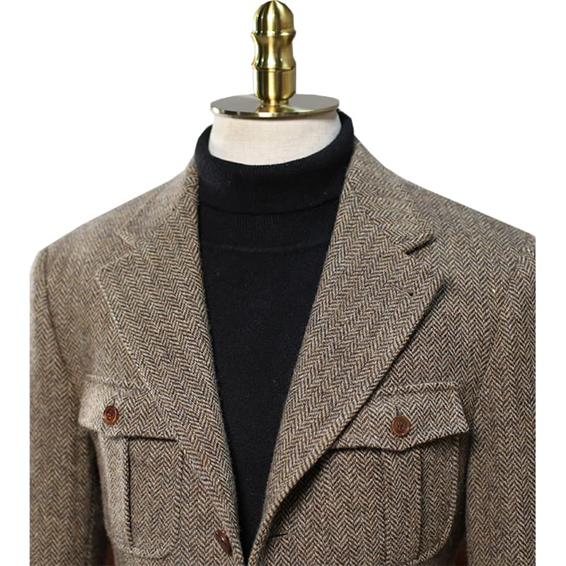 Men's Vintage Wool Blazer Herringbone Jacket Wool Blend Blazer Casual Sport Coats2