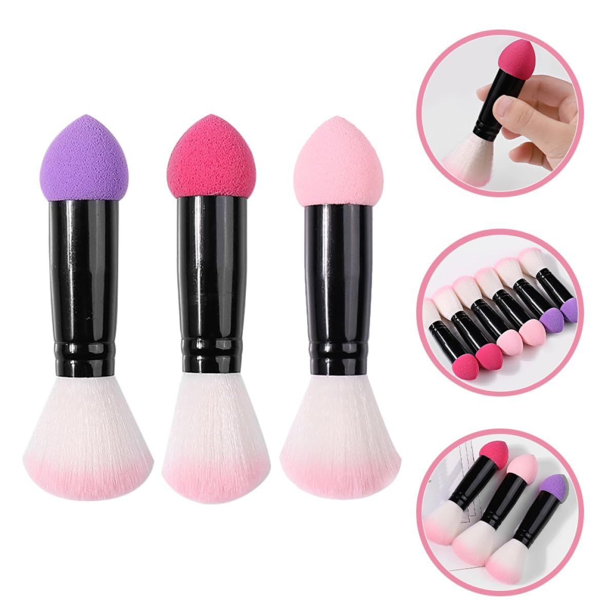 3pcs Double Sided Makeup Brush with Soft Dense Bristles for Blush Contour and Liquid Foundation Application Dual-ended Design for Women Facial Makeup Comfortable and Smooth Finish