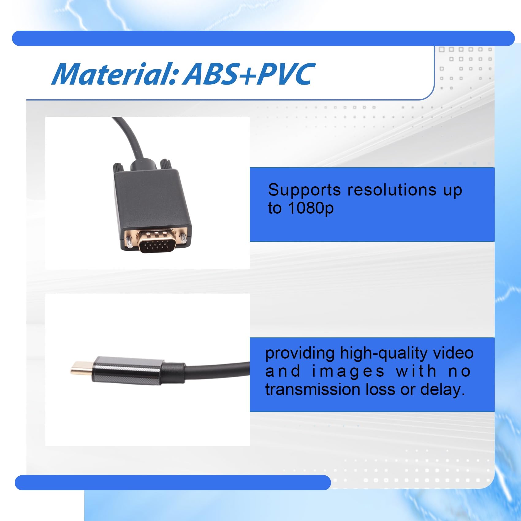 Câble USB-C vers VGA Haute Performance - Convertisseur de Type C vers D-Sub 15 Broches pour Connecter Les Appareils USB 3.1 à des Moniteurs, des Projecteurs ou des Téléviseurs