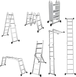 Giantex 12.5 Ft Extension Ladder 7 in 1 Multi Purpose Folding Step Ladder Platform Extendable Scaffold Ladder EN131 Aluminum 7 in 1 Extension Step Lightweight 330LBS