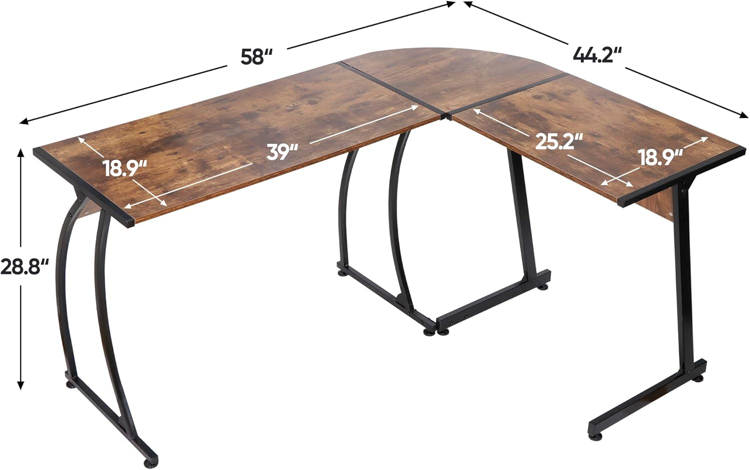SUPER DEAL L-Shaped Corner Desk Computer Gaming Desk - 58 Inch Modern Home PC Table Office Writing Workstation, Rustic Brown