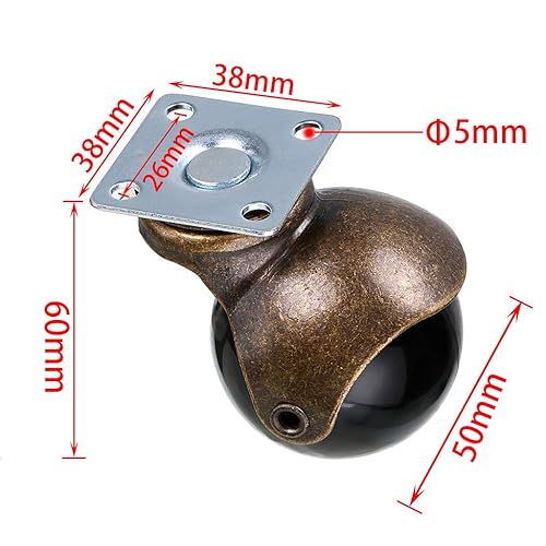 Miniatura 3 de Skelang Rueda giratoria de bola de 2 pulgadas, ruedas giratorias antiguas vintage, ideal para muebles, sofá, silla, gabinete, capacidad de carga