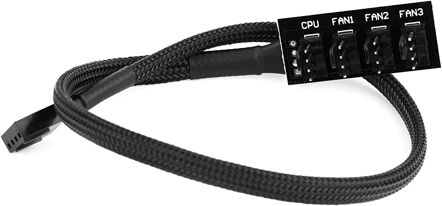 Rabi PWM Fan Hub, PC CPU Cooling 4 PIN/3PIN Fan Power Cable Hub Splitter Adapter Sleeved PWM Case Fan Splitter for 12V Desktop Computer Cooler Case Fans 15 Inch (4 Way)