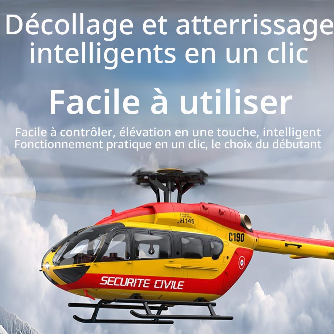 YUTT C190 H145 Hélicoptère RC 1/30 Échelle 2,4G 6CH Gyroscopique Rotor Unique RTF Rouge Jaune