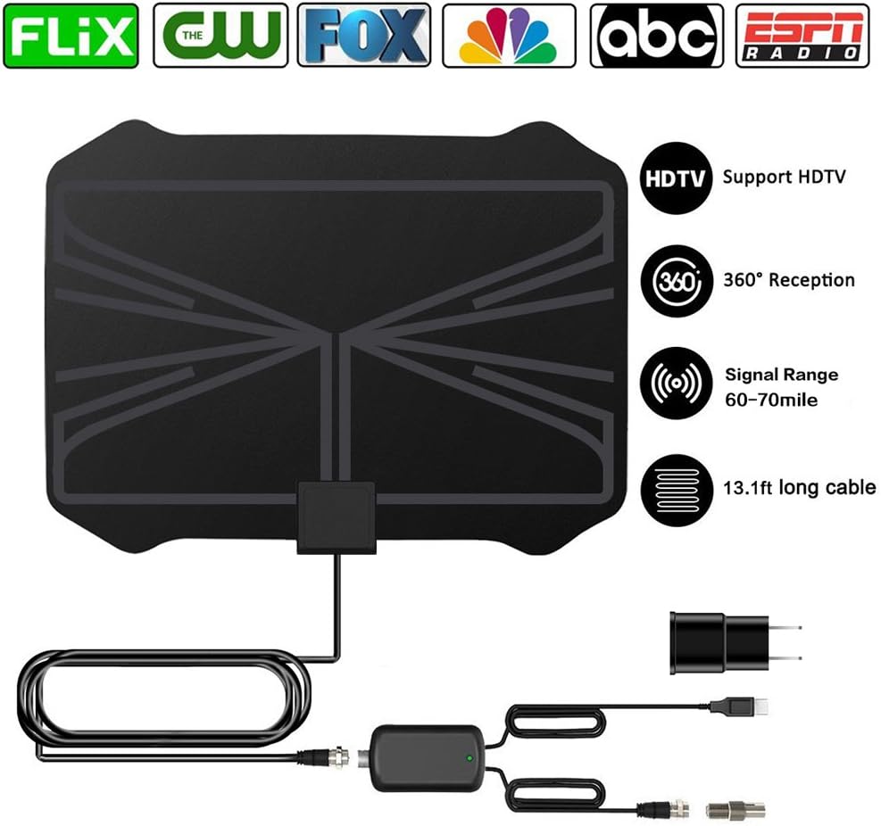 2018 Newest Amplified HD Digital TV Antenna, 60-70 Mile Range High Defination Ultra-Thin Digital Indoor TV Antenna Signal Receiver DTMB TV Antenna