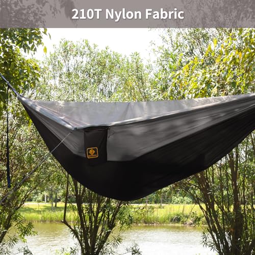 Camping-Hammock-Portable-Hammocks-with-Mosquito-NetLightweight-Nylon-Parachute-Hammock-with-10ft-Tree-StrapsCamping-Gear-Must-Haves-for-Travel-Hiking-Backpacking-Beach-Patio-BlackGrey