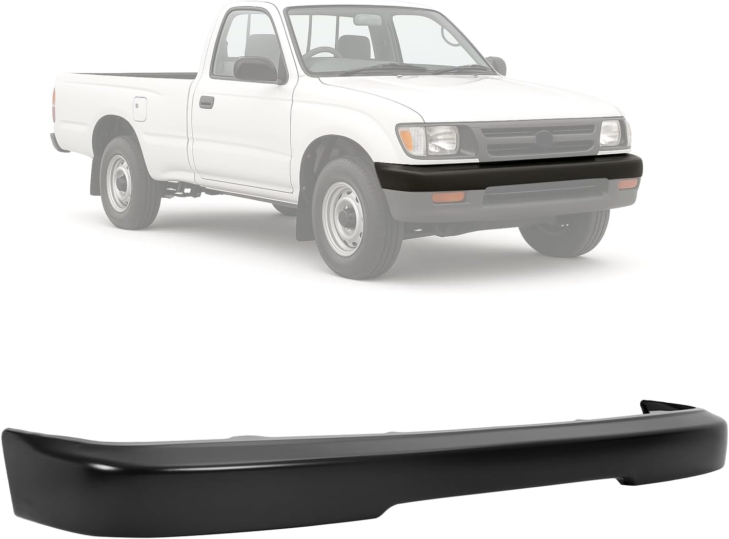 KUAFU Front Bumper Face Bar Compatible with 1995-1997 Toyota Tacoma Base/DLX Fleetside & SR5 Extended Cab Pickup Bumper Cover Impact Bar Replacement for 5210104070 TO1002155 Powder Coated Black Steel