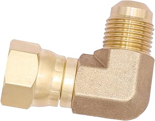 90 Degree Elbow Connector Coupling Adapter for Fire Pit,BBQ Grills and Olympian Wave Heater Brass Tube Fitting, Replacement for Camco 57633 (3/8" female swivel flare x 3/8" male flare)