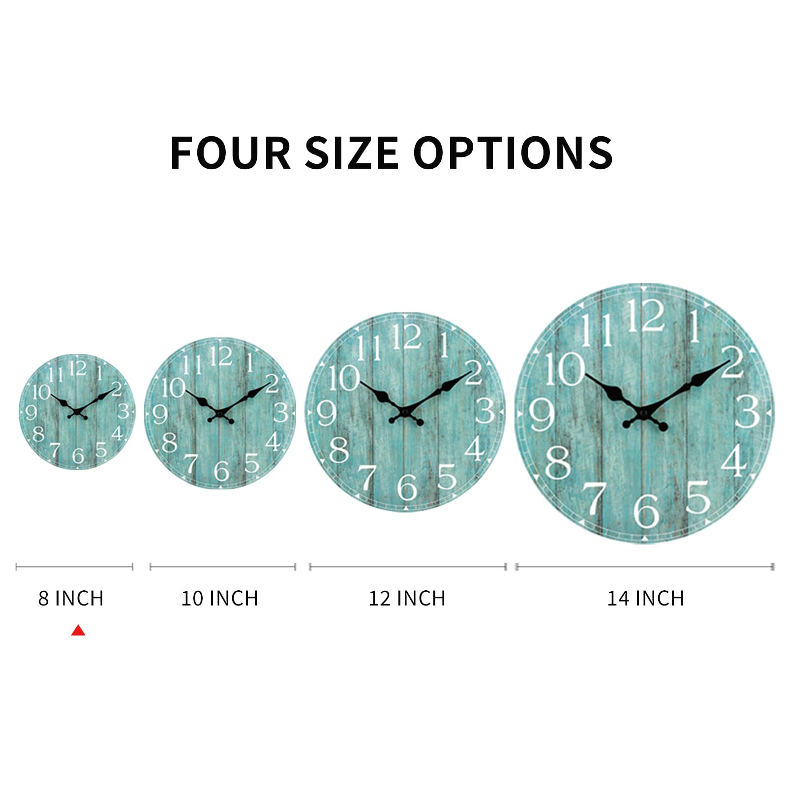 HYLANDA Wall Clock, Teal Silent Non-Ticking Battery Operated, Kitchen Rustic Vintage Decorative Aqua Clocks for Bathroom Bedroom Living Room Office 8 Inch