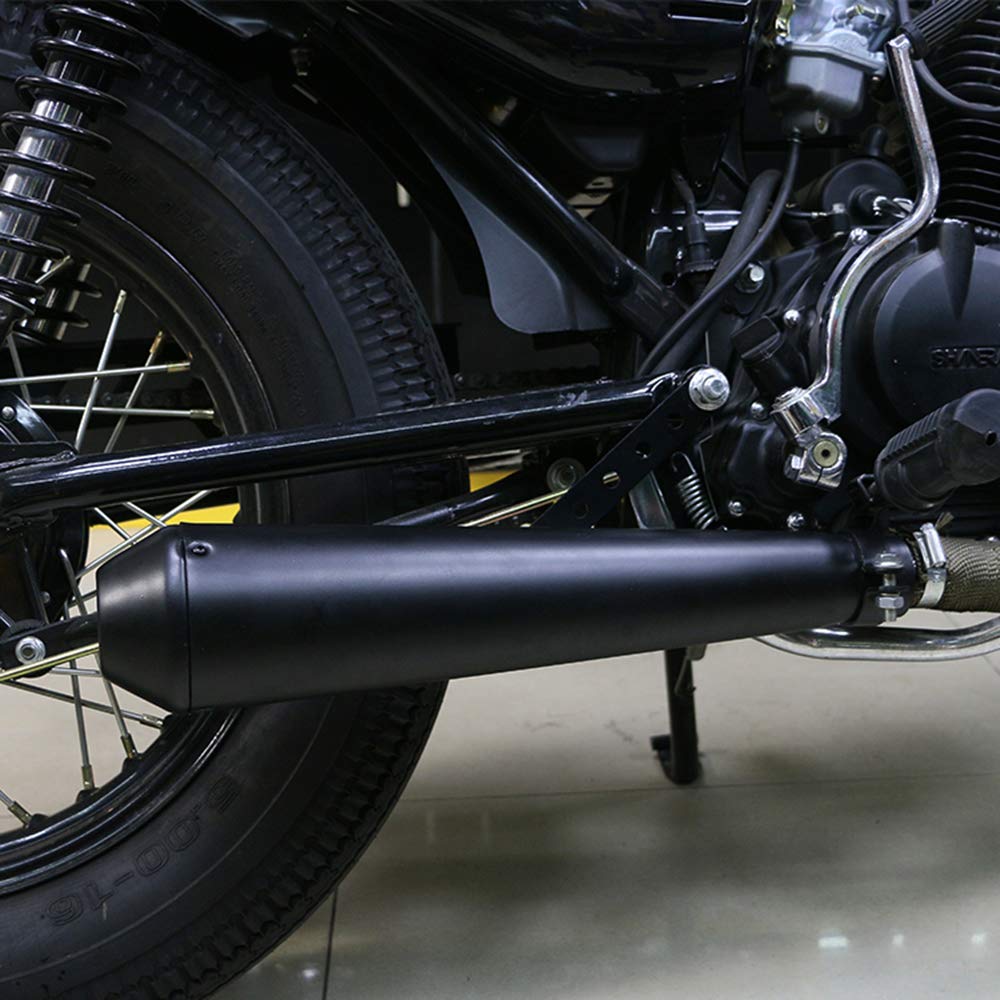 Moto Marmitta Tubo di scarico per 35mm 38mm 41mm 43mm 45mm per Chopper Cruiser Bobber Old School Cafe Racer (Nero)