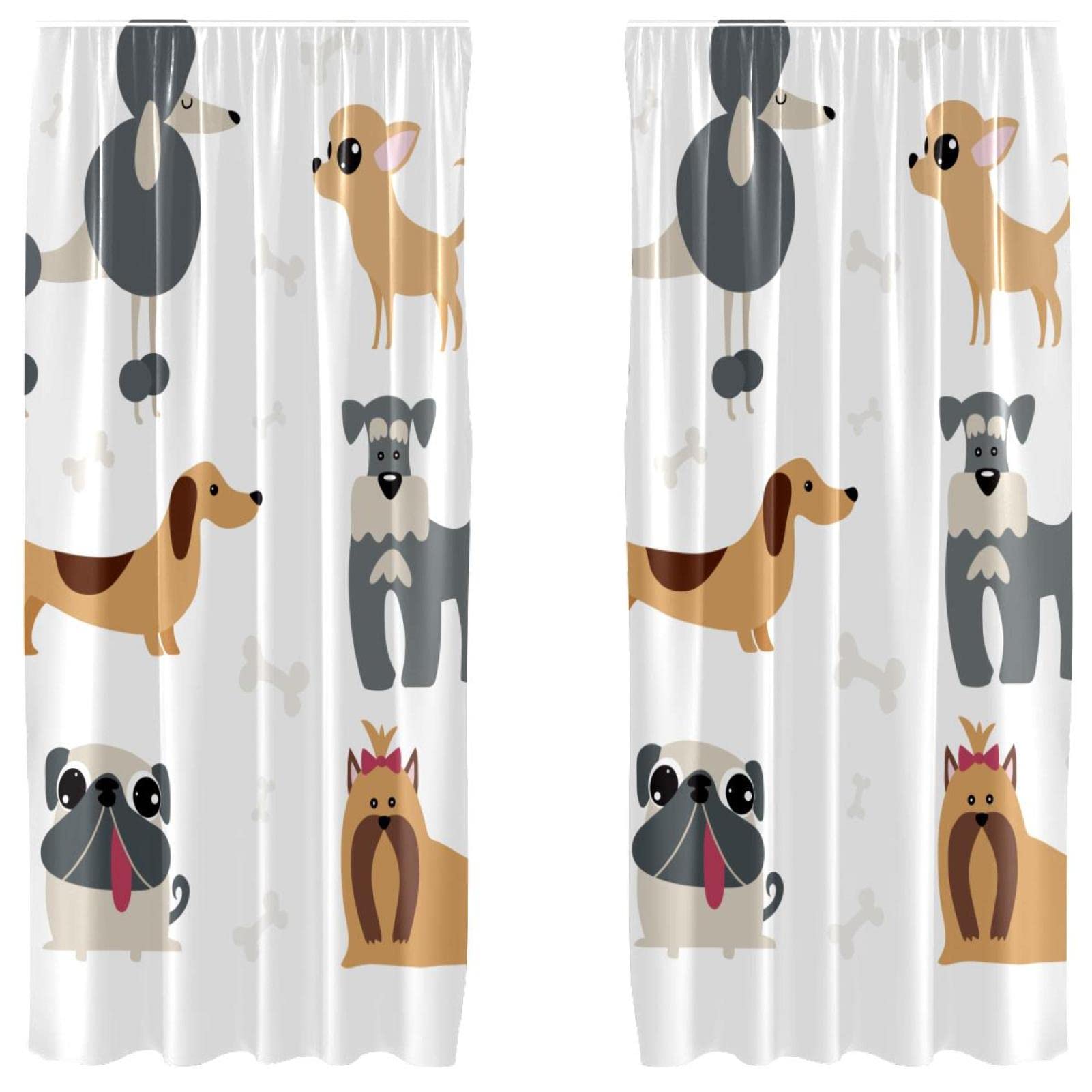 Cortinas para ventana de dormitorio con estampado animado de cachorros, set de 2 piezas