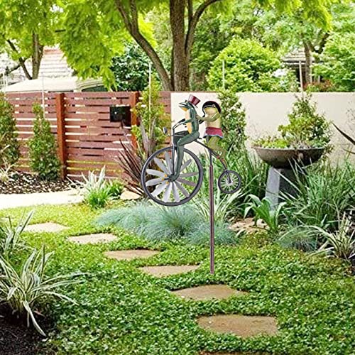 Sfaft Frog Ornament Wind Spinner With Standing Vintage Bicycle, Bicycle Wind Spinner Standing Pole Garden Yard Lawn Decoration,Frogs Mantis Butterfly On A Bicycle Metal Wind Spinner (Frog) #TOP5