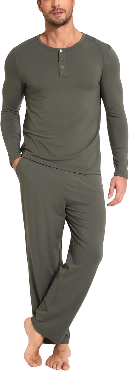 GYS Bamboo Viscose Men's Pajama Sets 2 Piece Long Sleeve Sleep Set with Pockets