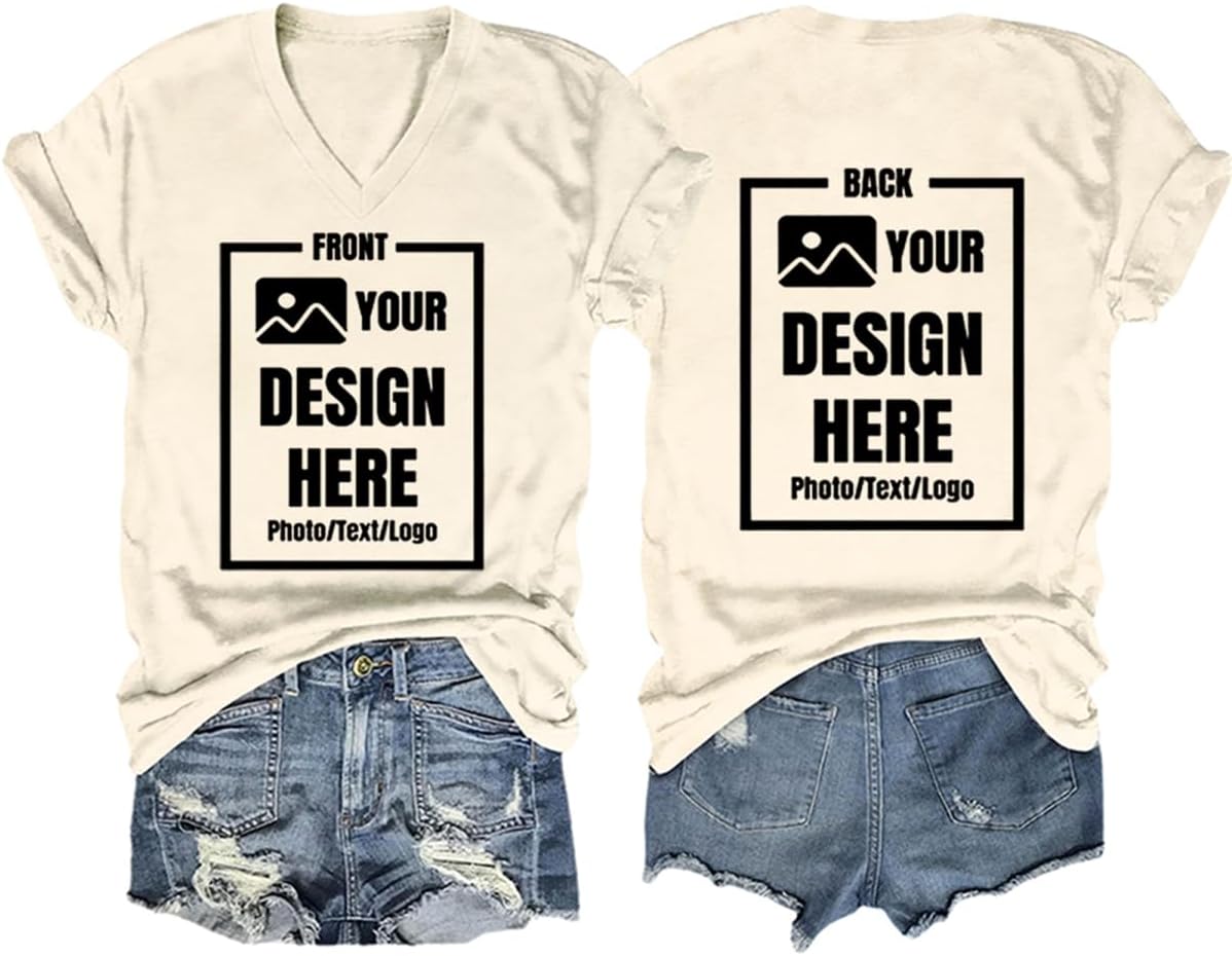 Custom T Shirts Women Customized Design Your Own V Neck Tshirts Personalized Text/Image/Logo/Photo Printed T-Shirts - Image 3
