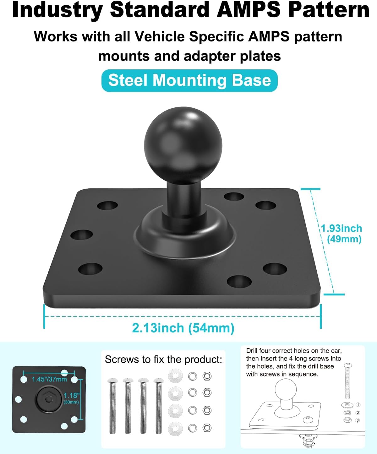 Heavy Duty Tablet Holder for Truck, Drill Base Car Tablet Holder with Metal Adjustable Arm, RV Pickup Vehicle Dashboard Mount for iPad Pro 12.9 Air Mini, Galaxy Tab, Z Fold, iPhone, 4-13"Device