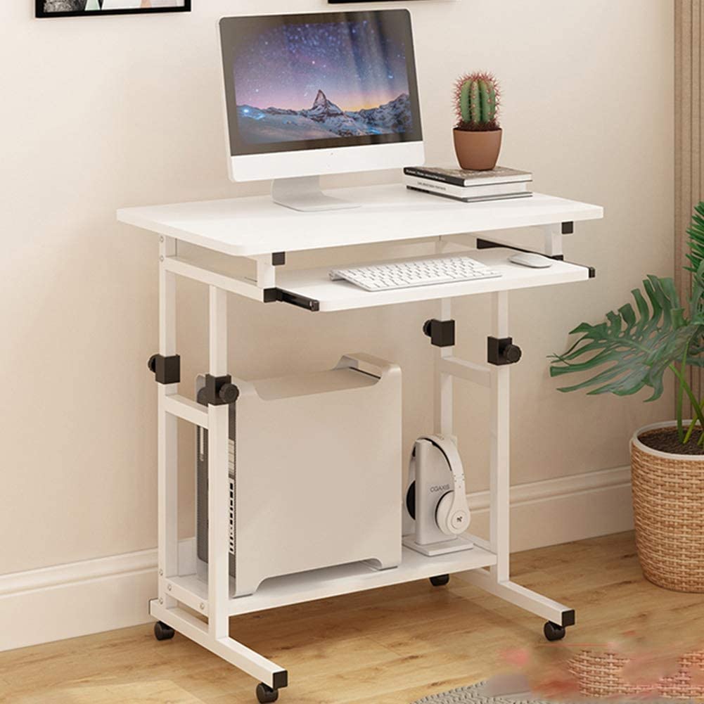 Table de lit Bureau Debout Mobile avec étagères de Rangement Bureau Debout Portable, Petit Bureau Debout à Hauteur réglable avec roulettes pour la Maison Spacieux