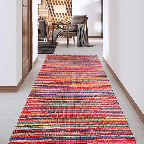 Second Nature Online   Alfombra de Pasillo (60 cm x 300 cm, Tejido a Mano con Tiras de Tejido Reciclado, diseño de Rayas, Multicolor