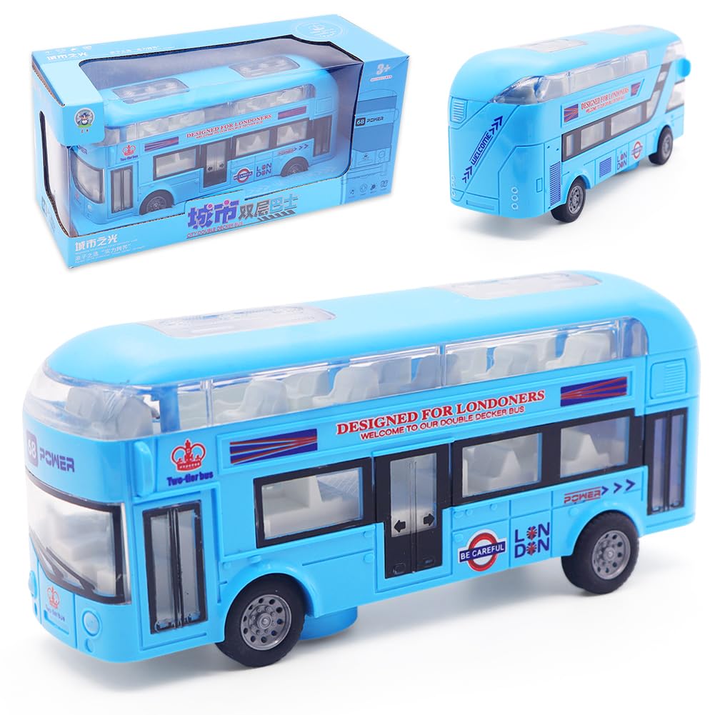 Blue Bus Toy Double Decker Bus City Tourist Diecast , Scale Pull-Back Model City Car Toy for Kids Alloy Diecast Toy Vehicles Metal Die Cast Free Wheeling Action Model Birthday Gifts for Kids -Blue