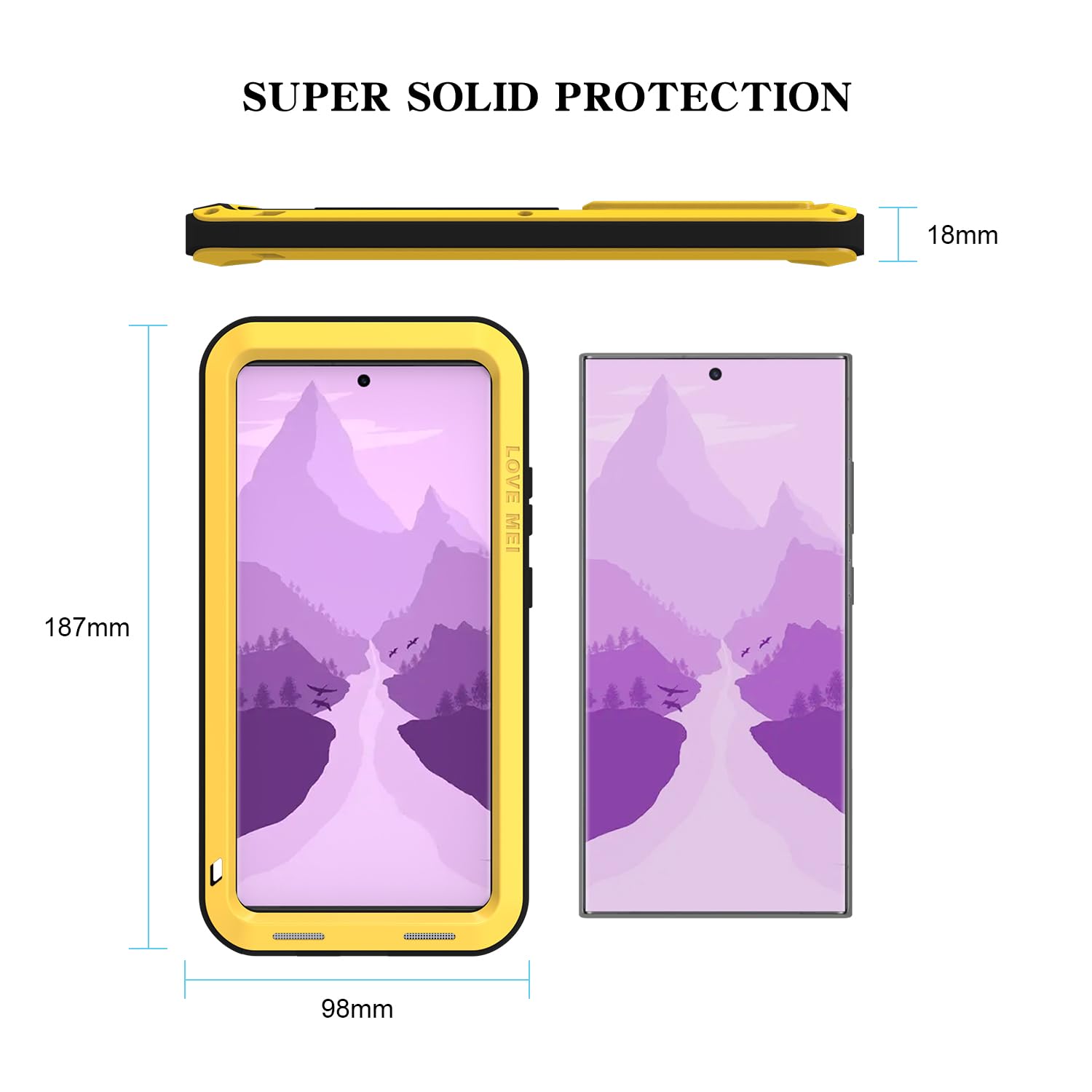 LOVE MEI Custodia per Galaxy S24 Ultra 5g, [senza pellicola protettiva in vetro] robusta cover rigida resistente, antiurto, antipolvere, custodia in silicone metallico per Samsung S24 Ultra giallo
