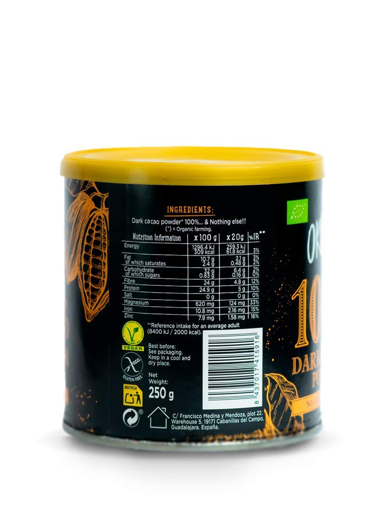 Okami Bio - 100% Cacao Instantané |Sans Gluten, sans Lactose, 100% Végan et Écologique | 250gr