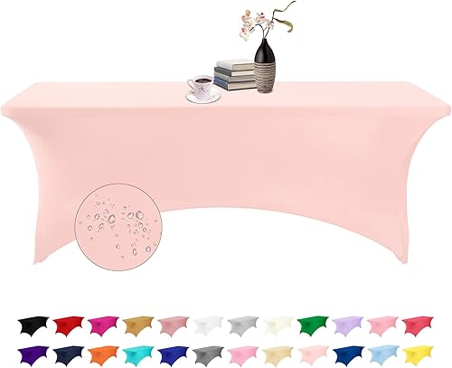 Miniatura 34 de Paquete de 2 manteles rectangulares impermeables de elastano, 6 pies, color negro, elástico, resistente a las manchas, para todas las estaciones