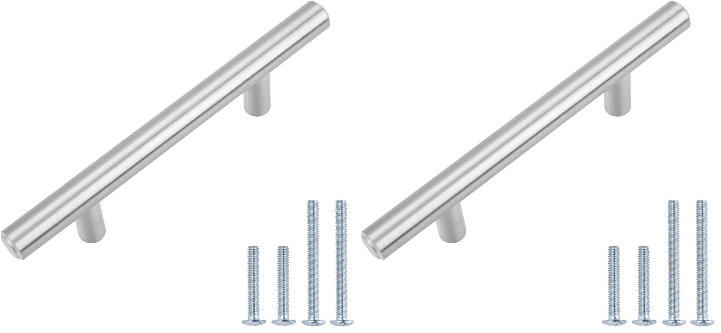 Amazon Basics Euro Bar Cabinet Handles, Drawer Pulls, Kitchen Cabinet Hardware, 5.38-inch Length, 3-inch Hole Center, 1/2-inch Diameter, Satin Nickel, 50-Pack