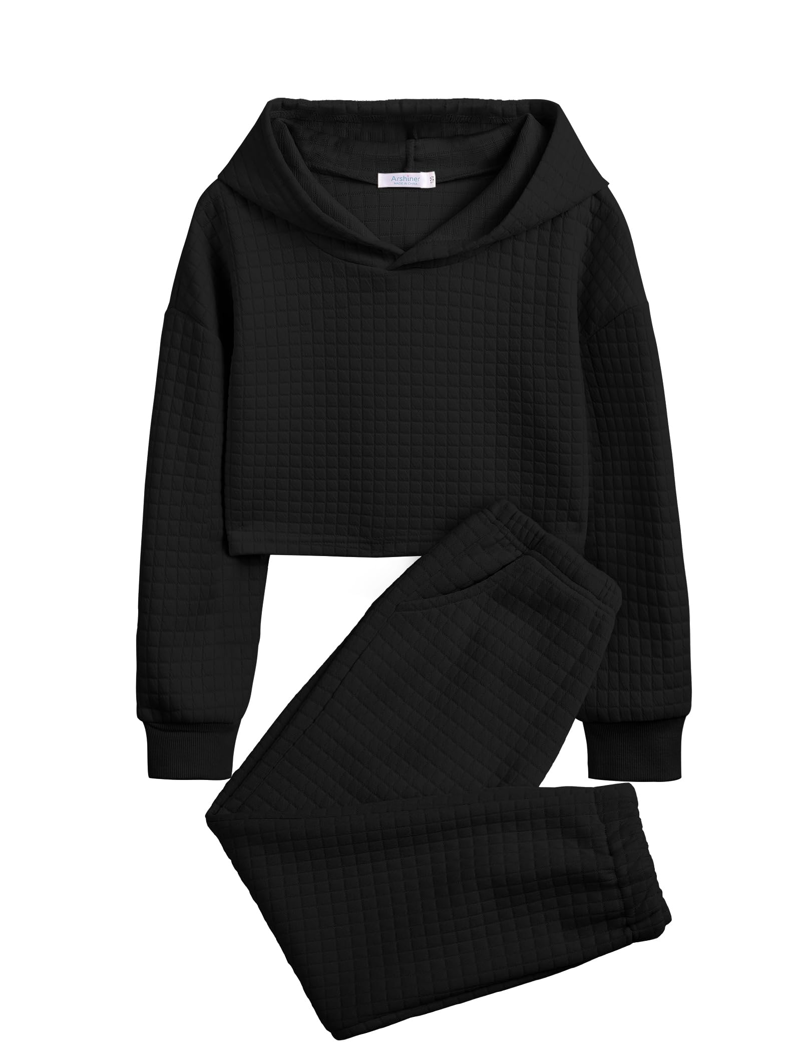 Arshiner Girls 2 Piece Outfit Waffle Knit Hooded Sweatshirt and Sweatpants