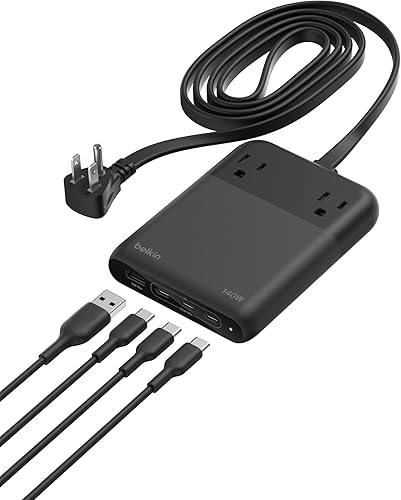Miniatura 9 de Belkin GaN Estación de carga de 70 W, cargador USB C dual 7 en 1 con 3 salidas de CA, 2 puertos USB A, regleta de alimentación para iPhone, Apple