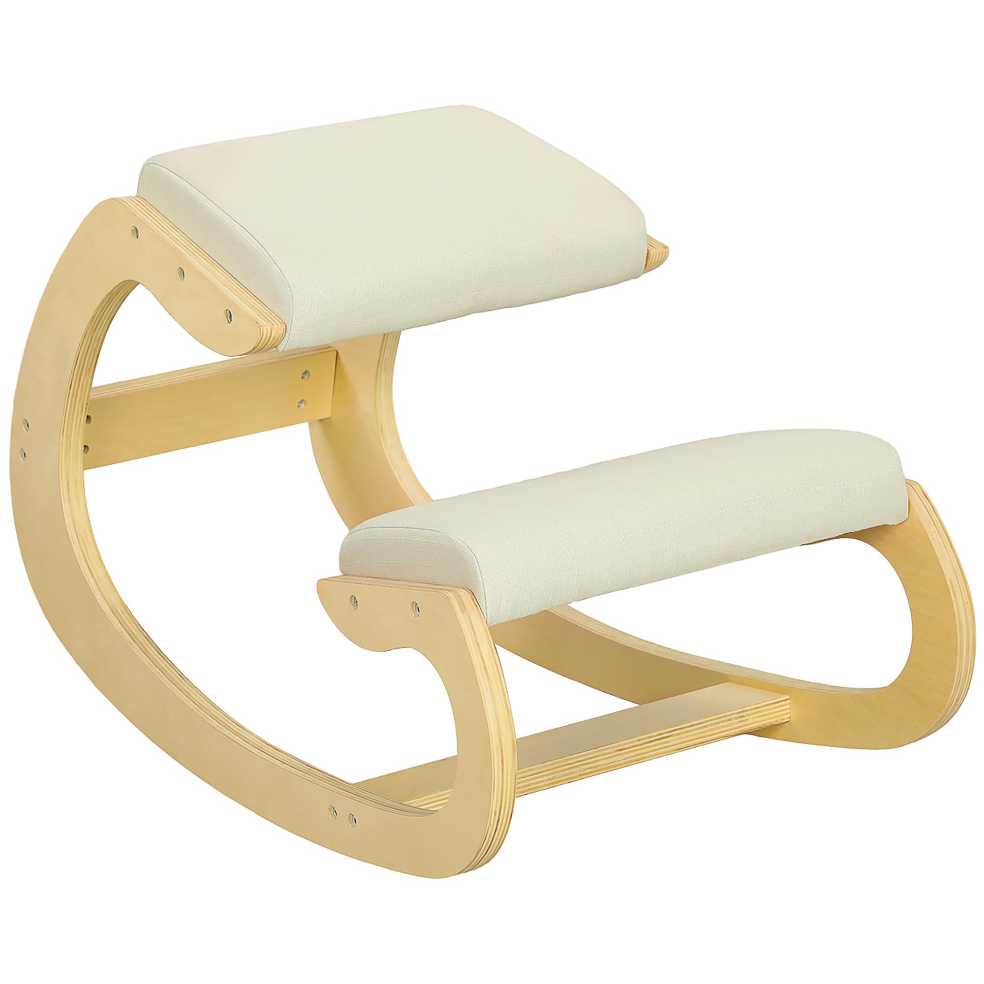 HOMCOM Kniestuhl Ergonomisch, Kniestuhl aus Holz, Bürostuhl für Homeoffice, Gesundheitsstuhl zur Verbesserung der Körperhaltung, Creme