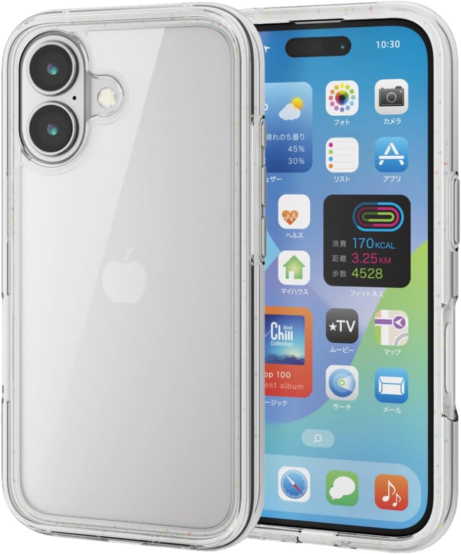 Elecom PM-A24AHVAIR2RW iPhone 16 Case, Clear Back, Shock-Absorbing, All Around Air Bag, Hybrid, Lightweight, MUBRAIN Recycled White x Clear