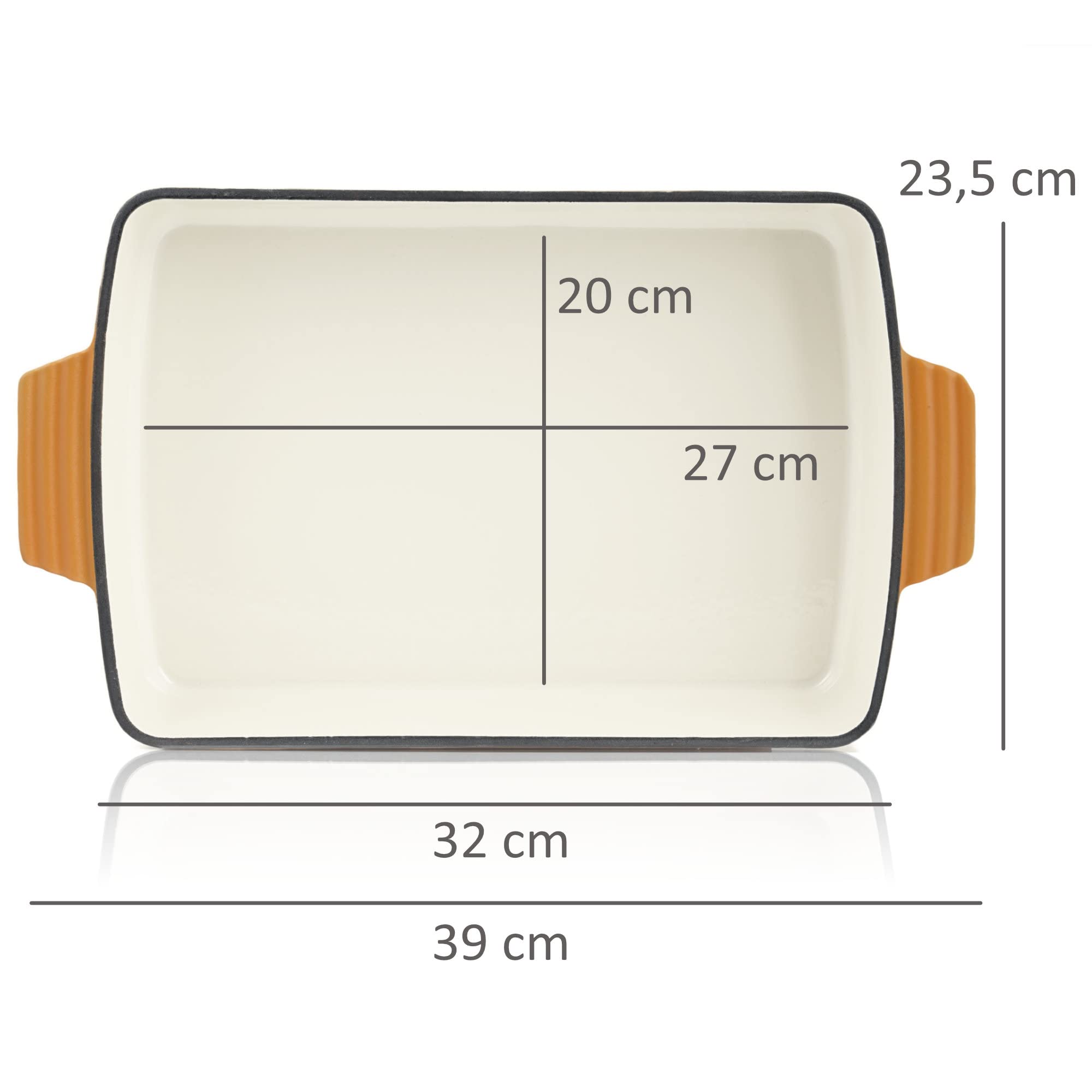 Mahlzeit Cazuela Rectangular de Hierro Fundido Esmaltado Sunny Orange | 3,8 Litros | Recipiente para Lasaña, Platos para Horno, Fuente para Horno | Molde para Gratinar | Fuente de Cocinar
