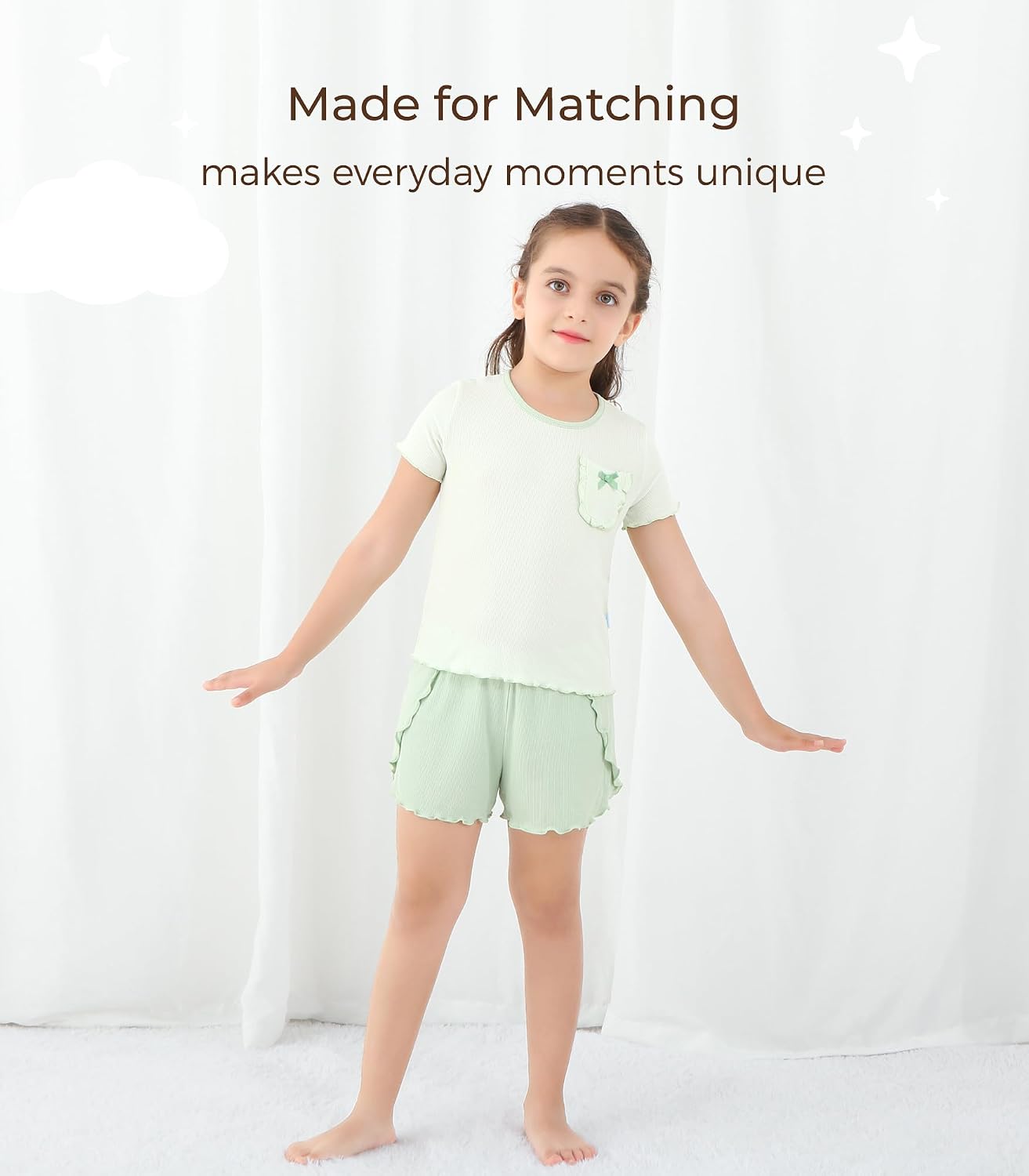 Baby Girls Outfits Sets Summer Tee and Shorts Toddler 2-Piece Set for Kids Cooling Clothes,Viscose Made from Bamboo