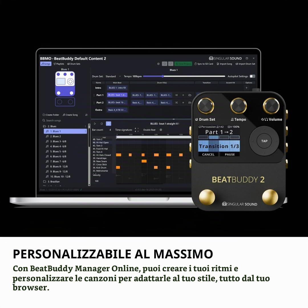Singular Sound BeatBuddy Mini 2 Pedale effetti (9 set di batteria, 24 generi, oltre 200 stili, pedale per batteria per chitarra e basso, facile da usare, con display LED)